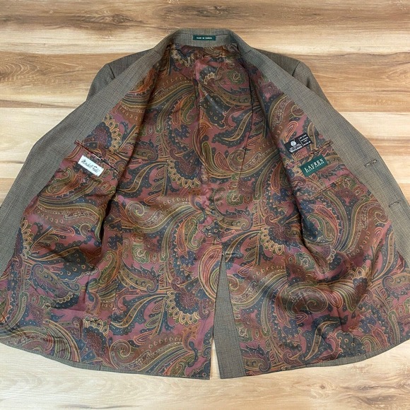 Lauren Ralph Lauren Blazer Mens 40R Wool Paisley lined 2 Button Green Brown - Picture 9 of 14